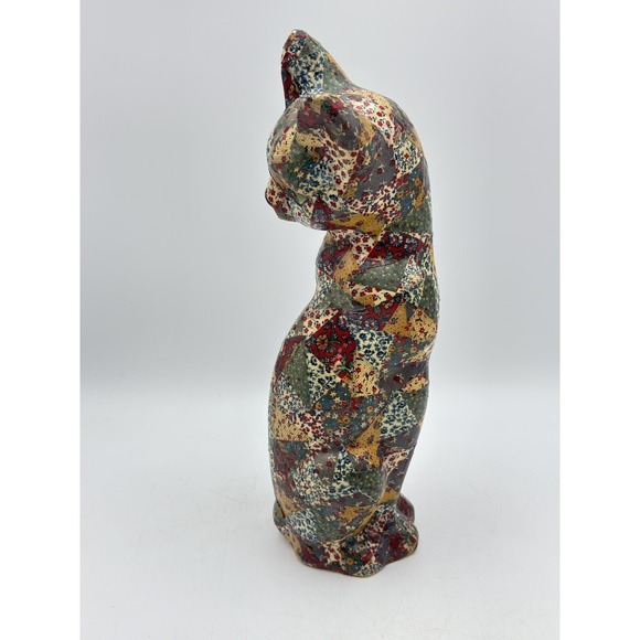 Vintage Cat Ceramic decoupaged patchwork Quilt & Floral Tall Granny Core 14" - Picture 5 of 9